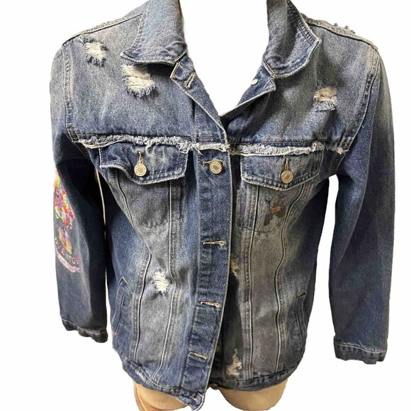KanCan Maurices Distressed Denim Jacket Blue Art Work From movie UP Size  M - Picture 1 of 12